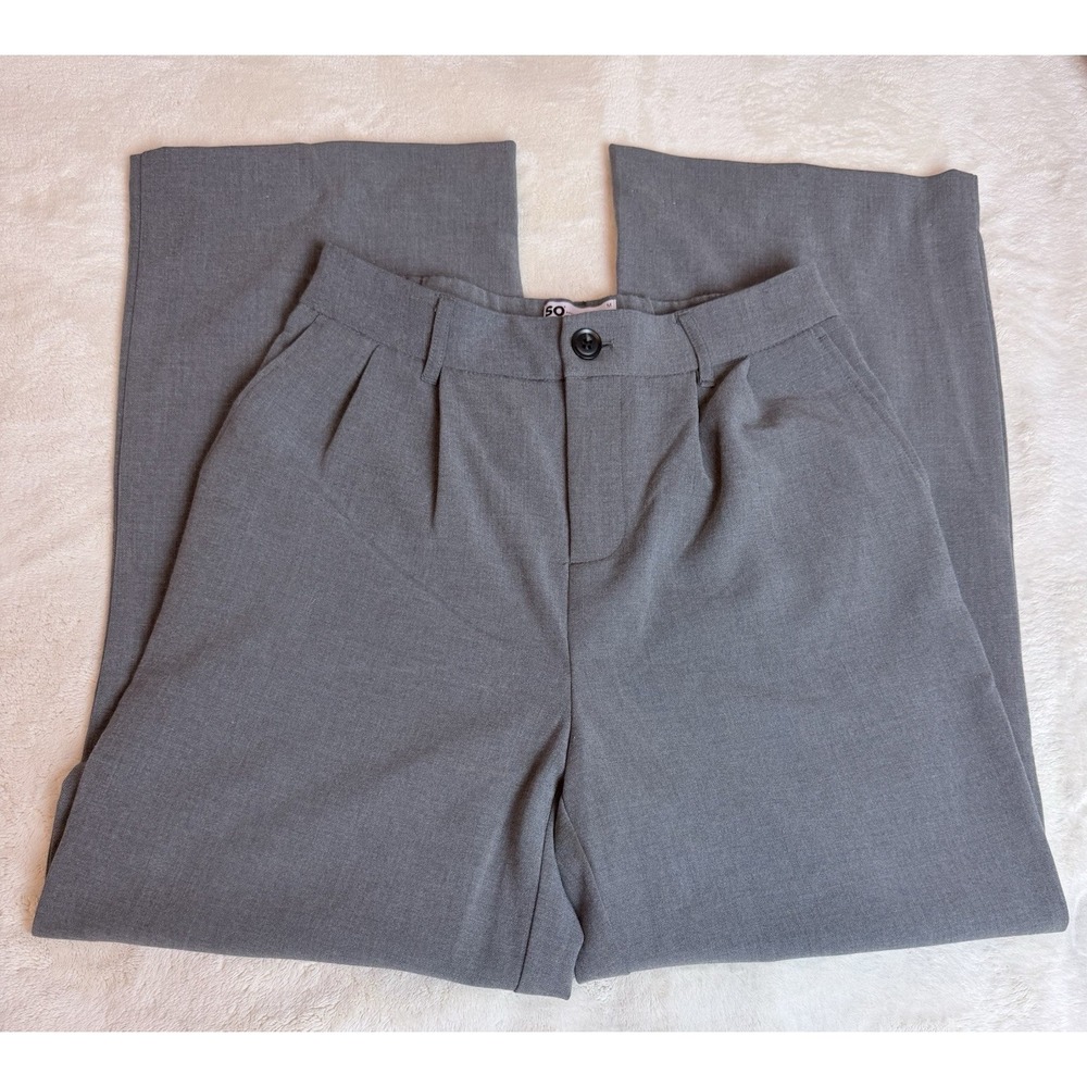 SO Gray Pleated Women's Pants Polyester Rayon Recycled Polyester Spandex Blend